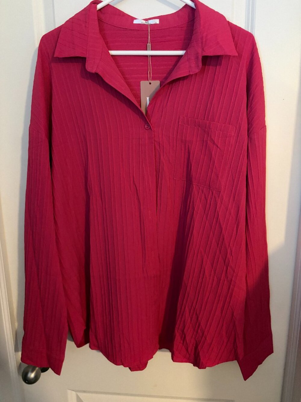 Hotouch Ladies Lightweight Textured Buttown Down Top- XL